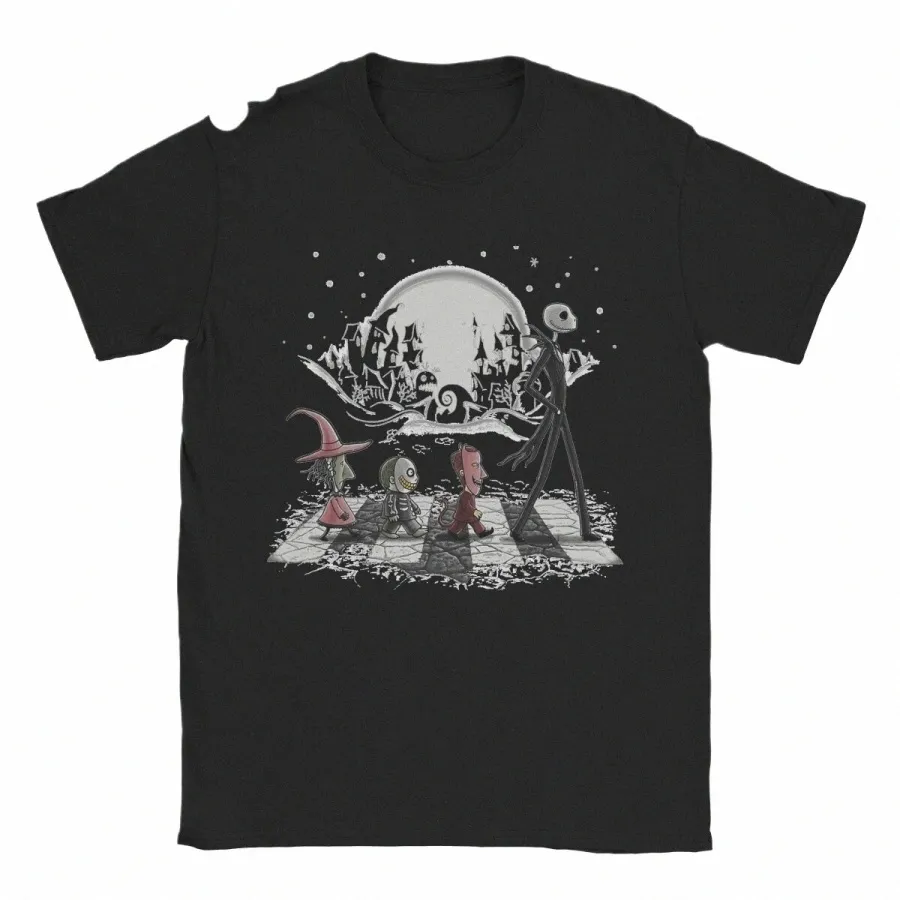 Erkekler Jack ve Sally Nightmare Öncesi Noel Tişört Pamuklu Giysiler Vintage Kısa Kollu Tişört Orijinal T-Shirt L0XA#