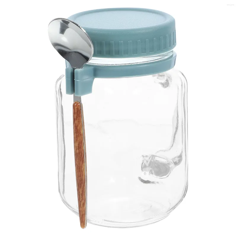 Bouteilles de stockage Tasse de petit-déjeuner en verre portable Bocaux d'extérieur d'avoine de nuit Porte-yogourt Conteneurs d'avoine Farine d'avoine en acier inoxydable Grande bouche