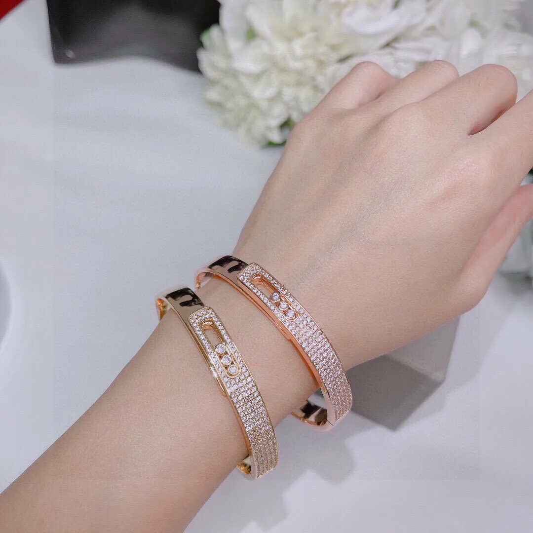 European and American precision and agile bracelet, geometric rose gold inlaid with full diamond sliding three diamond ball bracelet for women