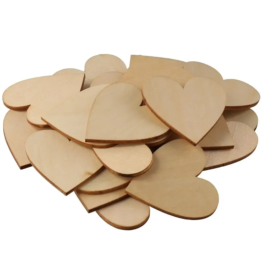 Hantverk 100 st trä trähjärtan utskärningar hjärtan formad 2 tum (5 cm) oavslutade träskivor skivor utskärningar bröllop