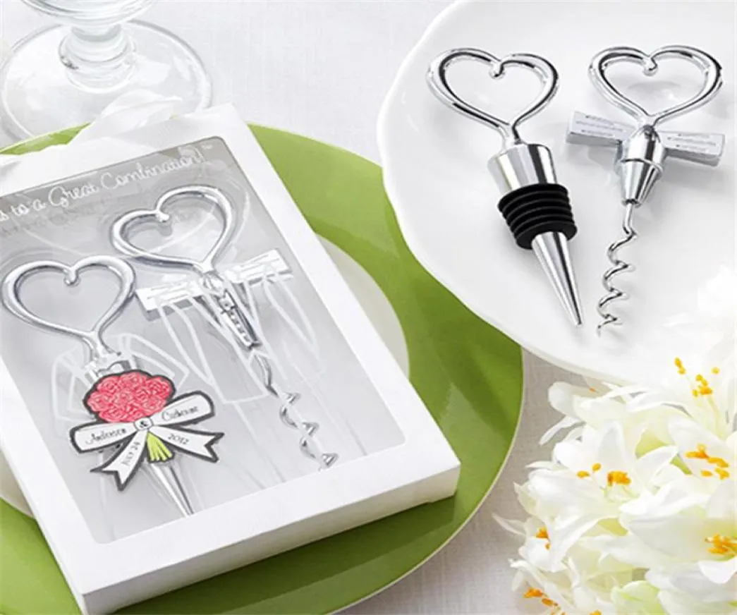 Love Heart Shape Wincsrew Bottle Aprier Set di tappi per matrimoni Souvenir Ospiti Regalo per feste per matrimoni Giveaways Gift EEA1965472046