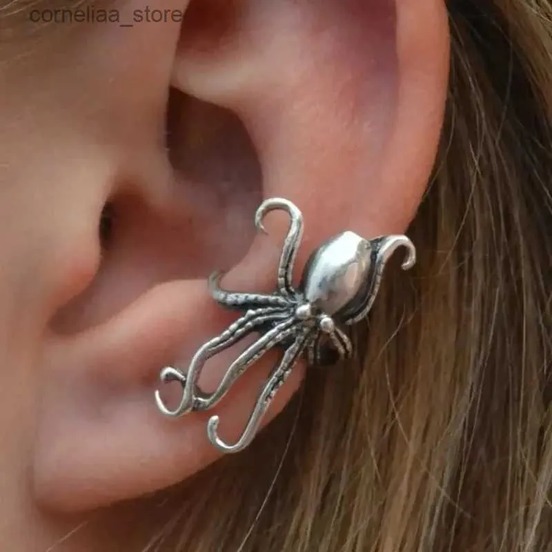 Ear Cuff Ear Cuff Retro Octopus Design Ear Sleeves Bohemian Ocean Style Gioielli in argento Orecchini creativi per feste da spiaggia Y240326