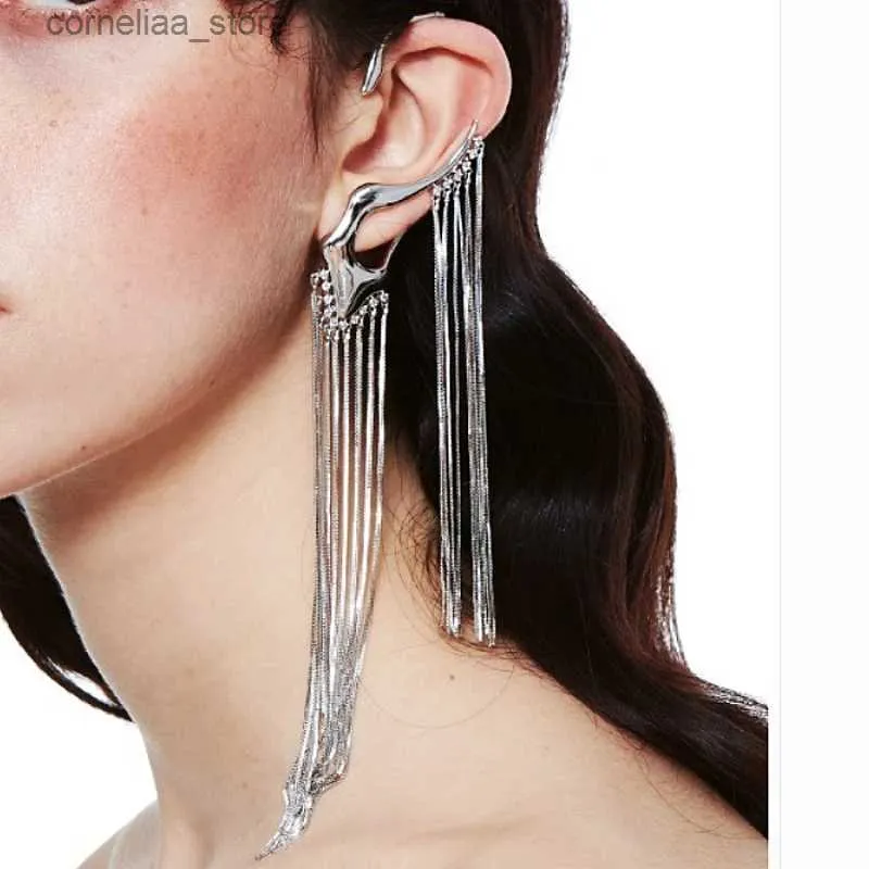 Ear Cuff Ear Cuff 1 crystal long tassel unperforated earrings fake cardboard box earrings ear clip womens wedding hot jewelry gift Y240326