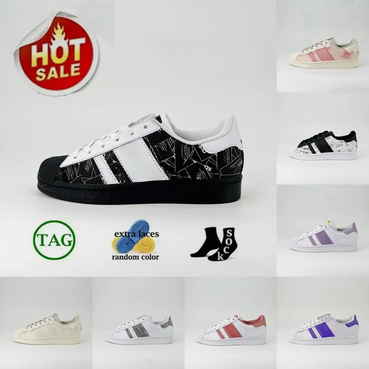 Top Originals Superstar Wales Bonner Baskets Chaussures de créateurs Vintage Entraîneur Semelle antidérapante à la mode Classique Noir Blanc Hommes Femmes Chaussures Casual 36-45 bch