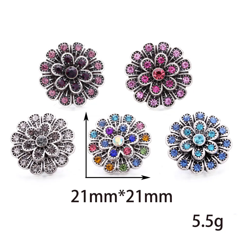 Snap Jewelry DIY 18 mm Metal Crystal Flower Snap Buttons do Snap Button Bransoletę Naszyjka