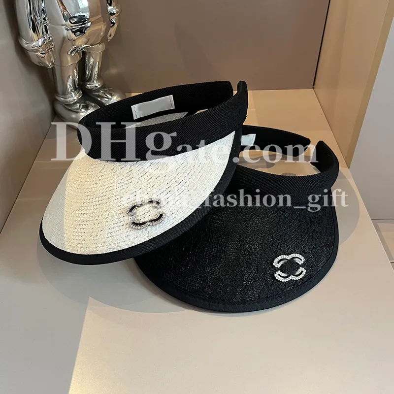 Designer Straw Hat Empty Top Hat For Men Women Summer Headband Hat With Diamond Logo Beach Visor Hat Outdoor Casual Hat