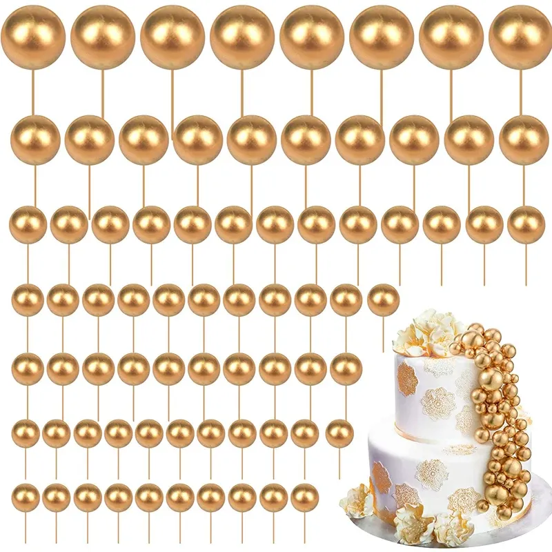 Kutular 80 PCS Gold Balls Kek Topper Mini Balonlar Kek Toppers Sier Köpük Top Kek Süslemeleri Kek Ekleme Topper Doğum Günü Partisi