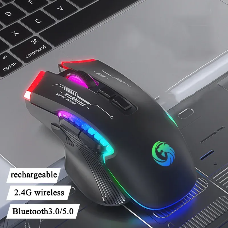 Myszy RGB 2.4G Bezprzewodowe myszy Bluetooth doładowujące optyczne gier USB Mususe Ciche zwrócenie Myszy Gamer