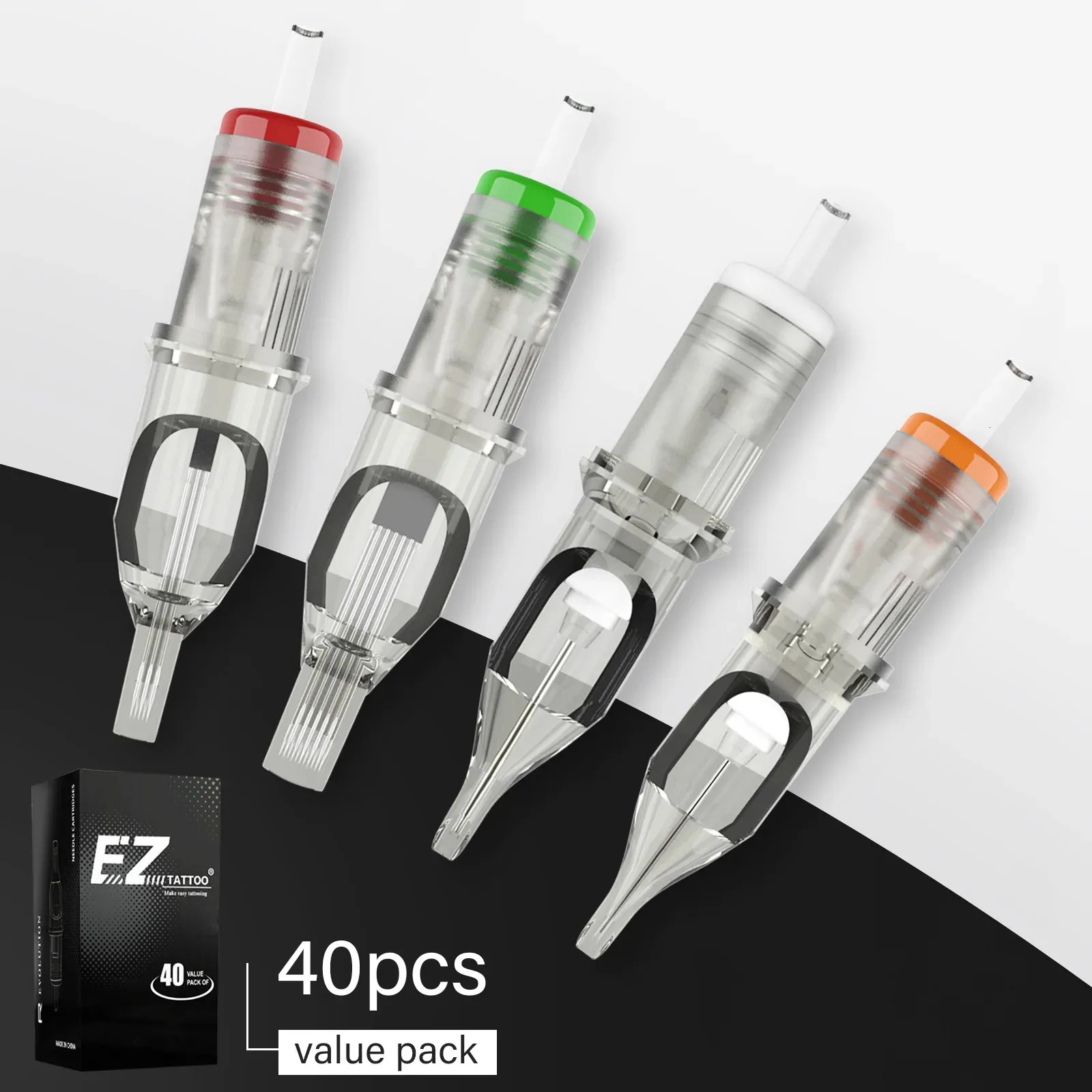 40Pcs Value Pack EZ Revolution Cartridge Tattoo Needles Mixed #10 #12 RL RS M1C M1 for Rotary Cartridge Tattoo Machine Pen 240322