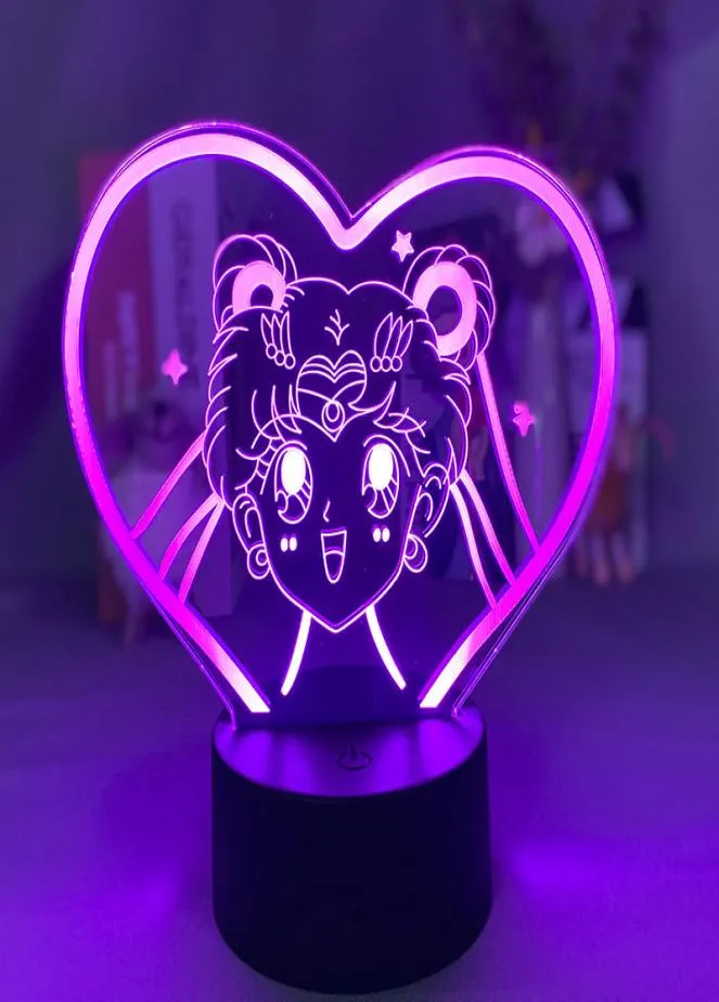 Akryl 3D Illusion Night Light Atmosfera nocna Lampa LAPE Sailor Moon Nightlight Domowe imprezę Walentynki Prezent Anime Fan Fan4380846