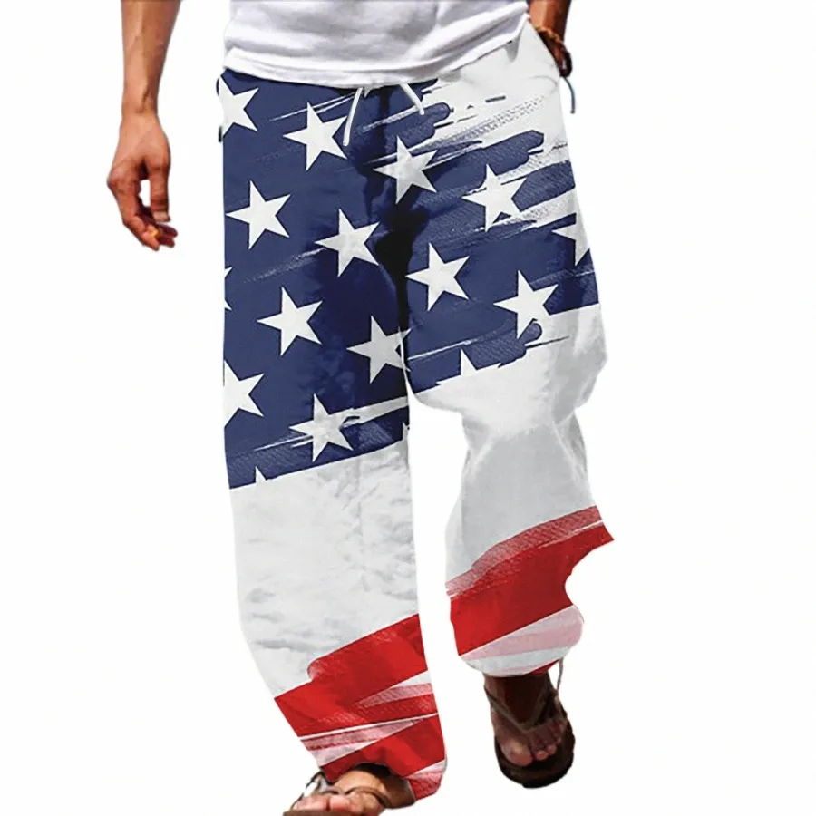Homens Bandeira Americana Calças Patrióticas Para Homens 4 De Julho Hippie Harem Pants Baggy Boho Memory Foam Pretty Pants House Sock Flat Frt 40V0 #