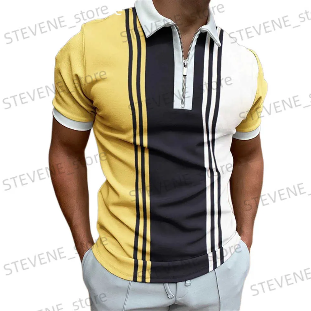 Homens camisetas Strt T-shirt Verão Mens 3D Impresso Camisa Polo Roupas de Alta Qualidade Mens Lapela Zipper Casual Camisa Curta-Slved XS-8XL T240325