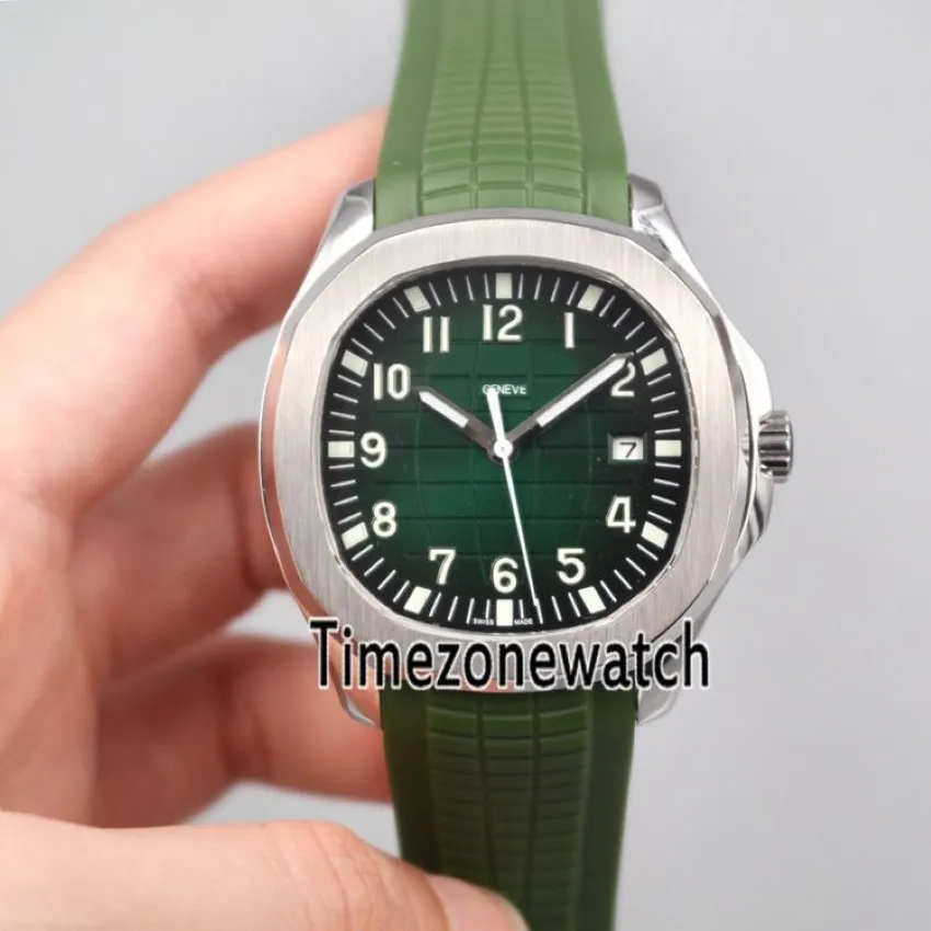 New AquaNaut 5168G-010 Steel Case Green Texture Dial Automatic Mens Watch Green Rubber Watches TimeZonewatc249yの高品質の安価