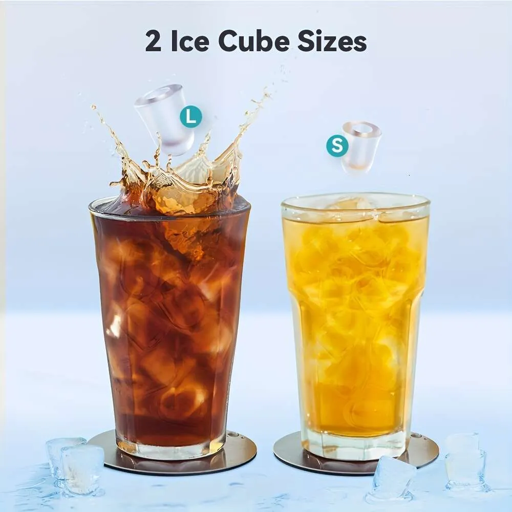 COMPTENDRE PORTABLE PORTABLE ECOZY 9 cubes prêts 6 minutes, 26 lb en 24 heures, Hine autonettoyante avec sacs / scoop de glace debout / panier de glace pour le bar du bureau de cuisine