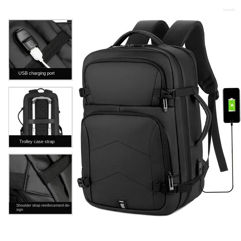 Sac à dos 17,3 pouces pour ordinateur portable extensible pour hommes, étanche, chargeur USB, sac de voyage de sport, sacs à dos pour hommes