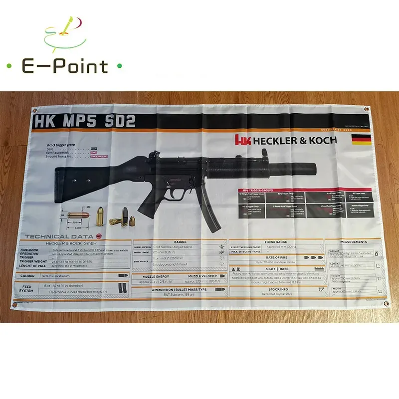 Accessoires Heckler Koch HK MP5 SD2 Gun Vlag 3ft * 5ft (90*150cm) Grootte Kerstversiering voor Thuis Banner Binnen Buiten Decor M211