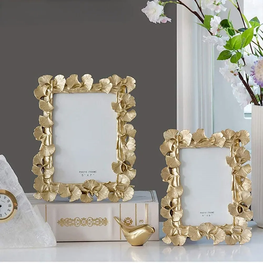 Frame Creative Retro Golden Picture Frame American Ginkgo Leaf Lämplig för dekorativ målning 4 tum 6 tum fotoram