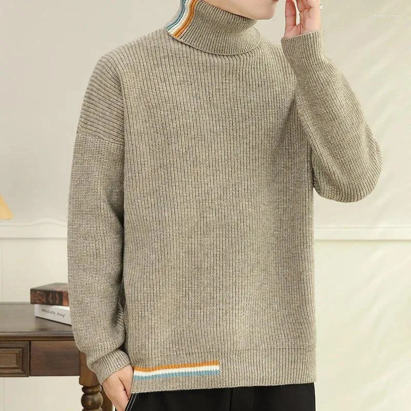 Men's Sweaters Autumn Winter Turtleneck Screw Thread Contrasting Paisley Long Sleeve Sweater Pullover Undershirt Fashion Casual Tops