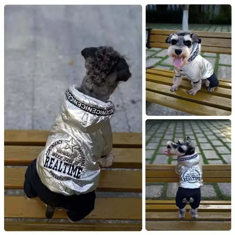 Parkas silver jumpsuit för hundar tjockt husdjur hoodie parka vinter hundkläder varma fyra ben overaller för hundar bomull katt hund onesie