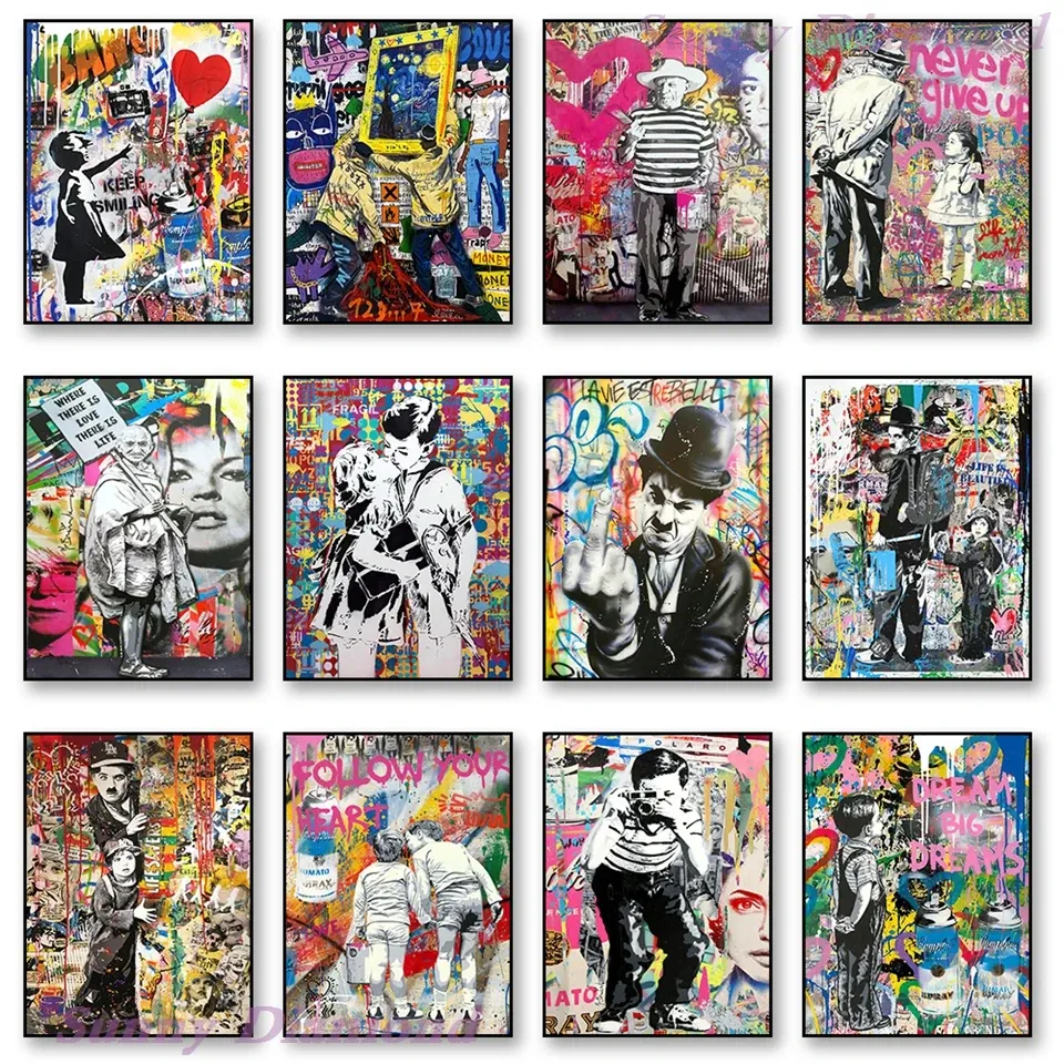 Stitch Banksy Graffiti Diy Diamond Painting Nordic Pop Style 5D Poster Cross Stitch Kits Gift Living Room Wall Art Drill Home Decor