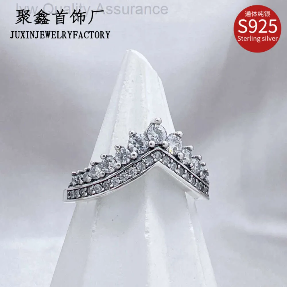 Designer-Pandora-Ring Pan Jiaduola S925 reiner Silberring Damen-Mikroset-Kristalldiamant-Kronenring Temperamentring Paarring