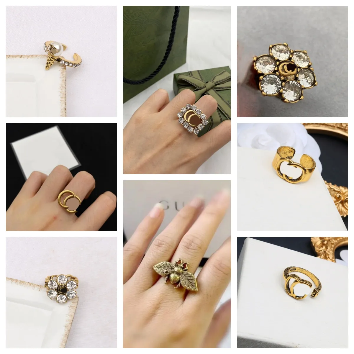 20 Style Classic Fashion Designer Lady Rings Women Charms Wedding Supplies Gold Plated Crystal Metal Ring Smycken Partihandel