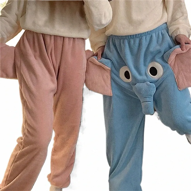 Hommes étudiants pantalons chauds Slee automne hiver drôle mignon couple pyjama pantalon avec une sonnerie éléphant tronc homewear bas 96ic #