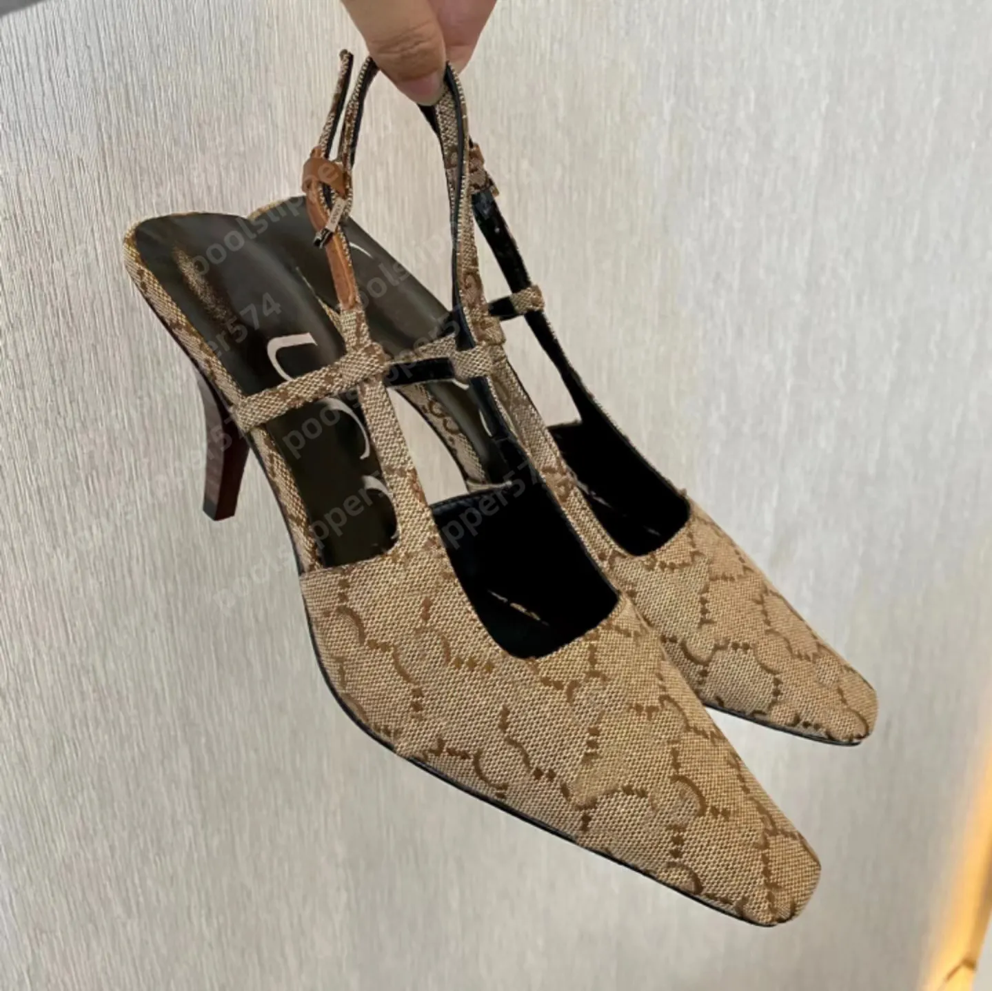 Designer slingback klackar skor kvinna äkta läder loafers sandaler för kvinnor pekade tå klackar sandles slingback pump kattunge klack svart vit brun klänning sko 36-42