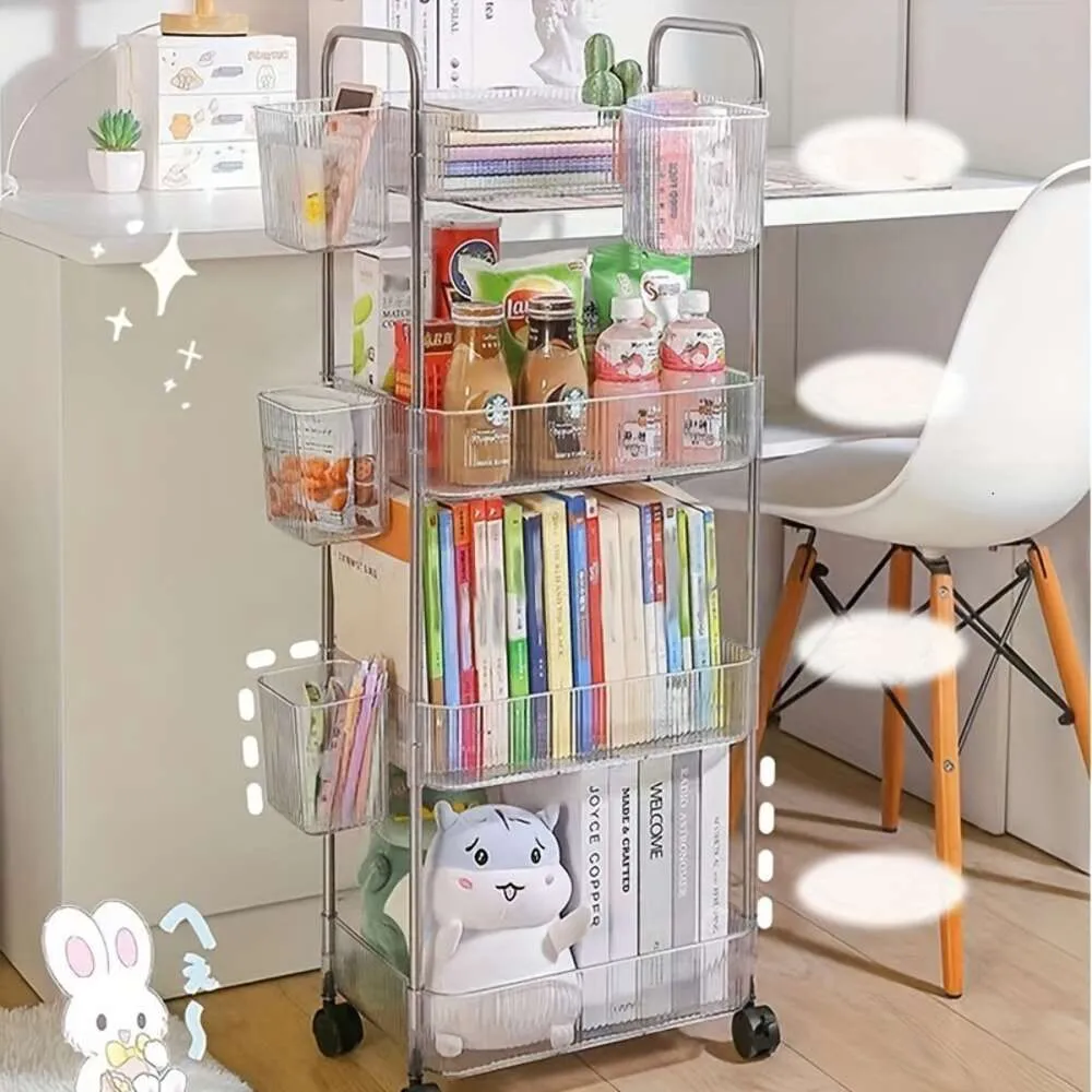 1pc 2/3/4 couches étagères en plastique, petite poignée de chariot, chariot mobile, support transparent, salle de bain, organisateur de cosmétiques avec boîte de rangement suspendue, organisation de la maison