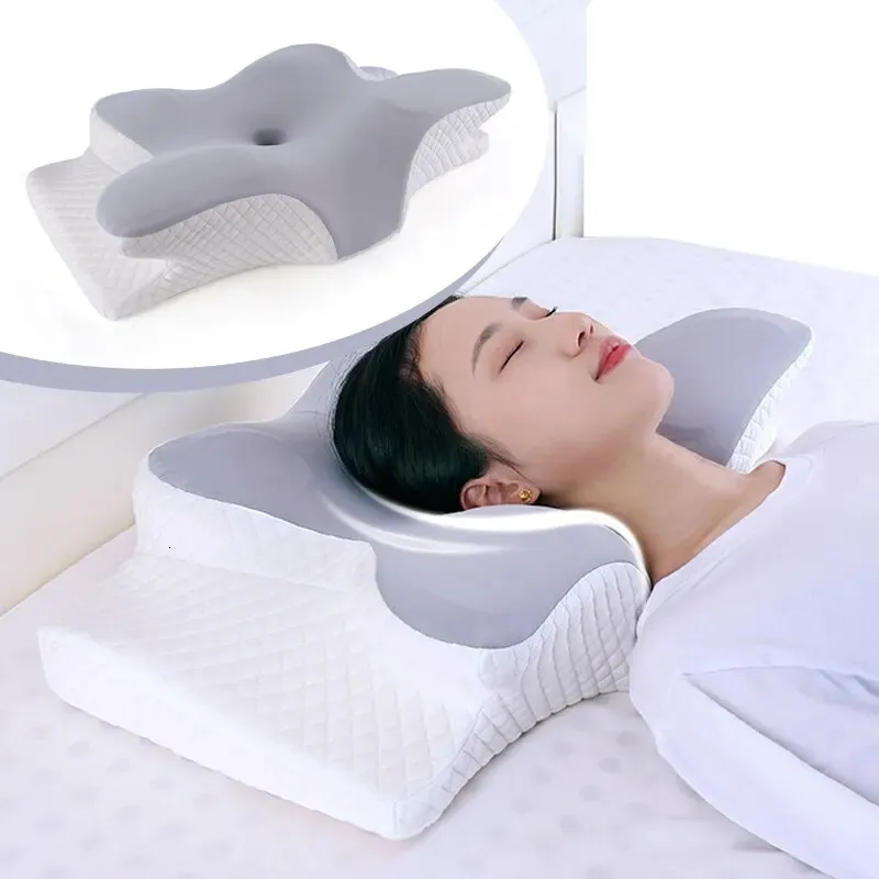 Memory Foam Pillows Butterfly Shaped Relaxing Cervical Slow Rebound Neck Pillow Pain Relief Sleeping Orthopedic Pillow Beding 240320