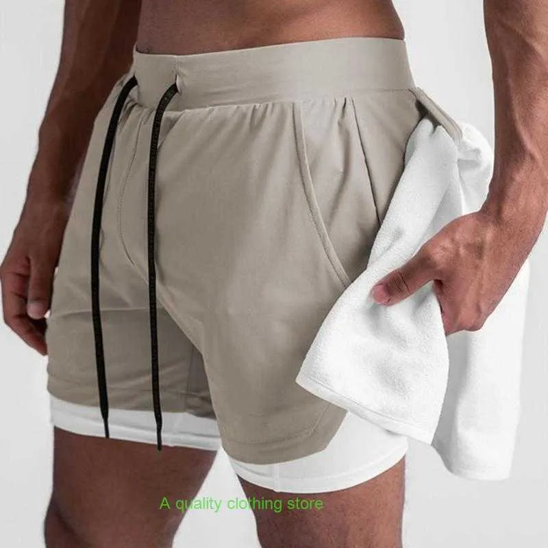 Heren Shorts In 1 Fitness Heren Dubbellaags Casual Bermuda Zomer Gym Bodybuilding Crossfit Sport Korte Broek Mannelijke Trainingsbroeken