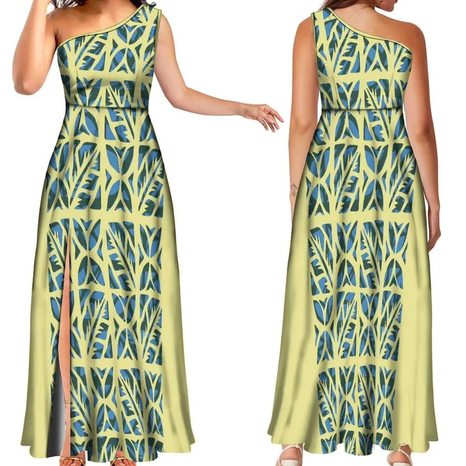Basic Casual Dresses New Style Custom Polynesian Tonga Tribal Dress One Shoulder Sleless Split Long Maxi Dress ning Party DressesC24315