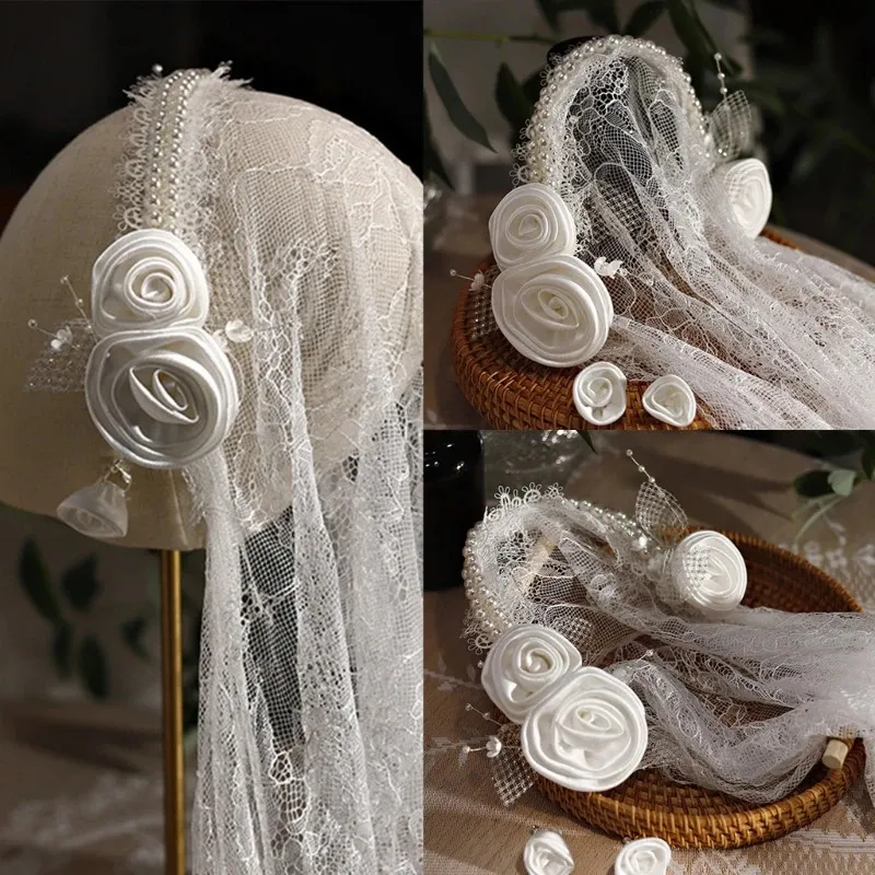 Velo da sposa anni '20 con fasce di perle Ragazza lunga diadema in tulle per donne di Halloween Pografia 240313