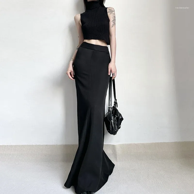 Jupes d'été Harajuku Style Punk longues femmes taille haute épissage gothique noir mode jupe Streetwear