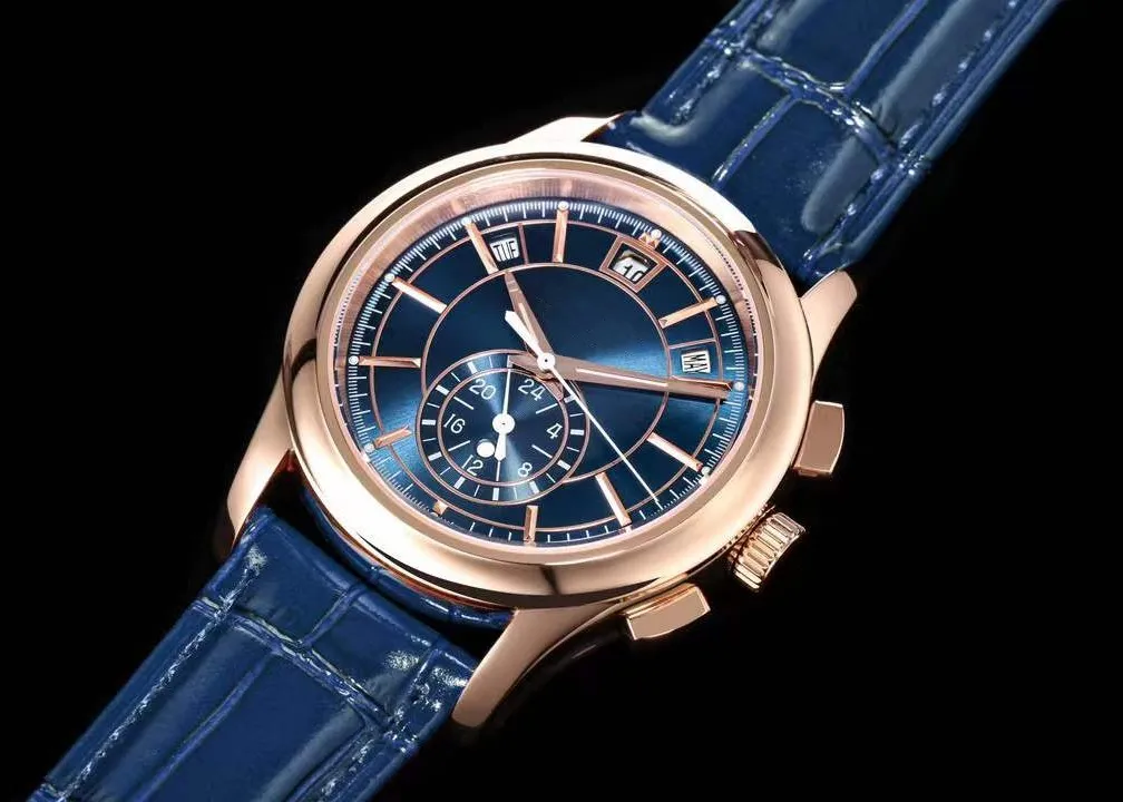 Orologio da uomo meccanico automatico classico di marca Orologio da uomo in vera pelle con data Orologio da polso sportivo multifunzione Orologio da calendario con quadrante verde marrone blu