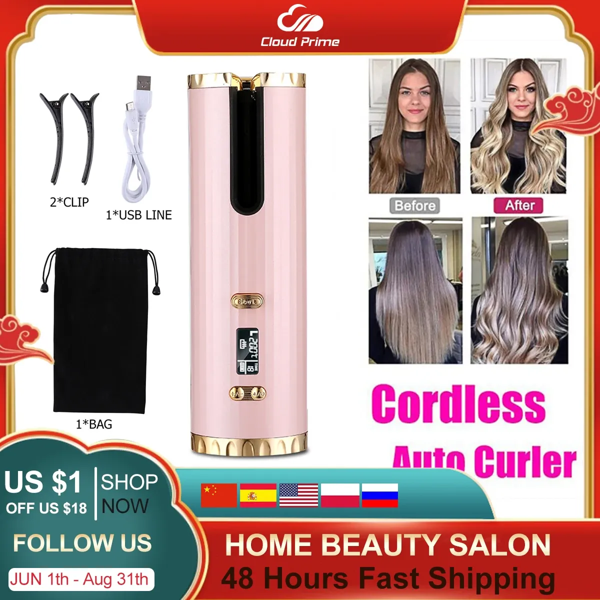 Ferros LCD Automático Modelador de Cabelo Rotativo Curling Iron Cerâmica Profissional Aquecimento Vara de Cabelo Portátil Air Spin Curl para todos os tipos de cabelo