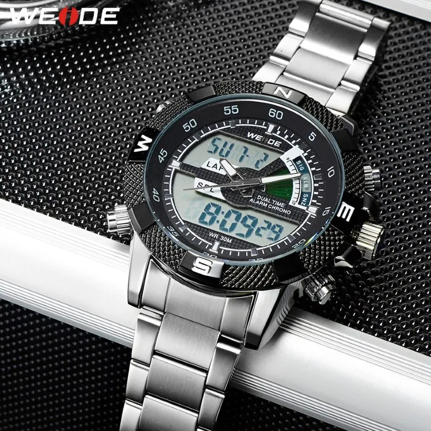 Reloj de pulsera WEIDE con pantalla Digital para hombre, reloj deportivo de lujo, militar, con correa de acero inoxidable, reloj de pulsera de cuarzo, reloj Masculino 2855