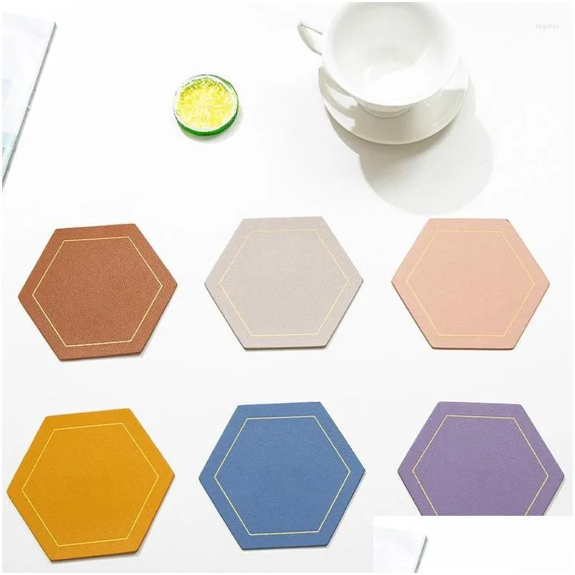 Mats Pads Table 1Pcs Candy Color Pu Leather Coasters Decoration Pad Waterproof Non-Slip Heat Insation Tea Coffee Cup Mat Kitchen Gadge Otets