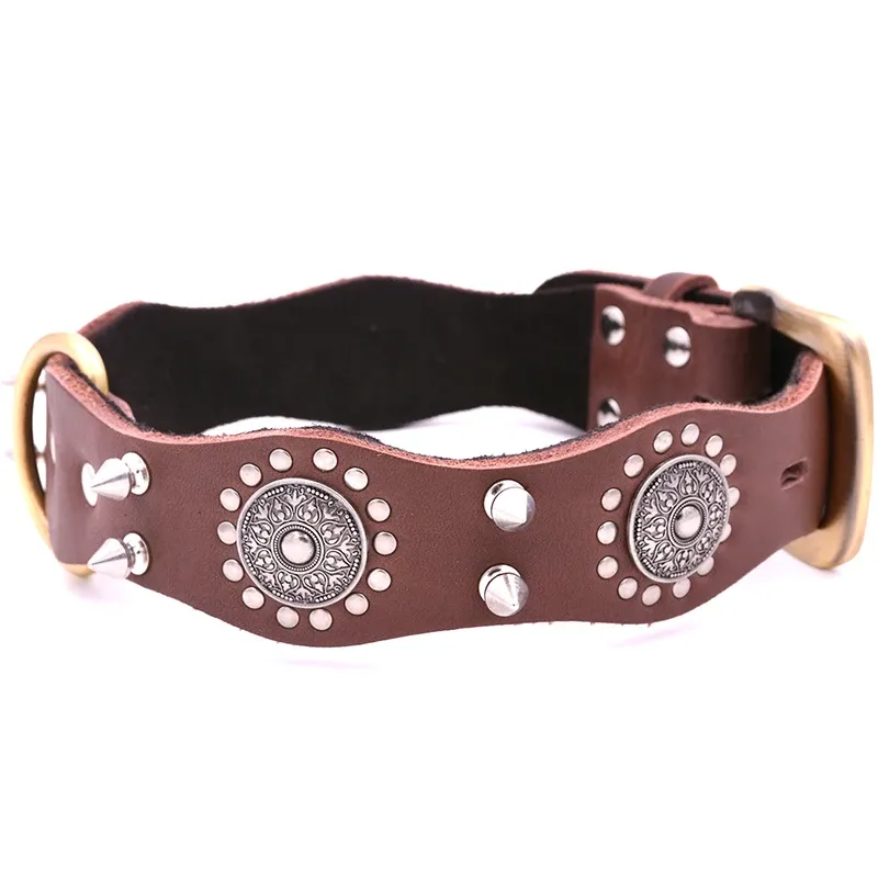 Colliers Vintage Big Dog Collier Spiked Grand Pet Cou Sangle En Cuir Rivet Clouté Chaîne Ceinture Pour Bulldog Golden Retriever Shepherd Dog