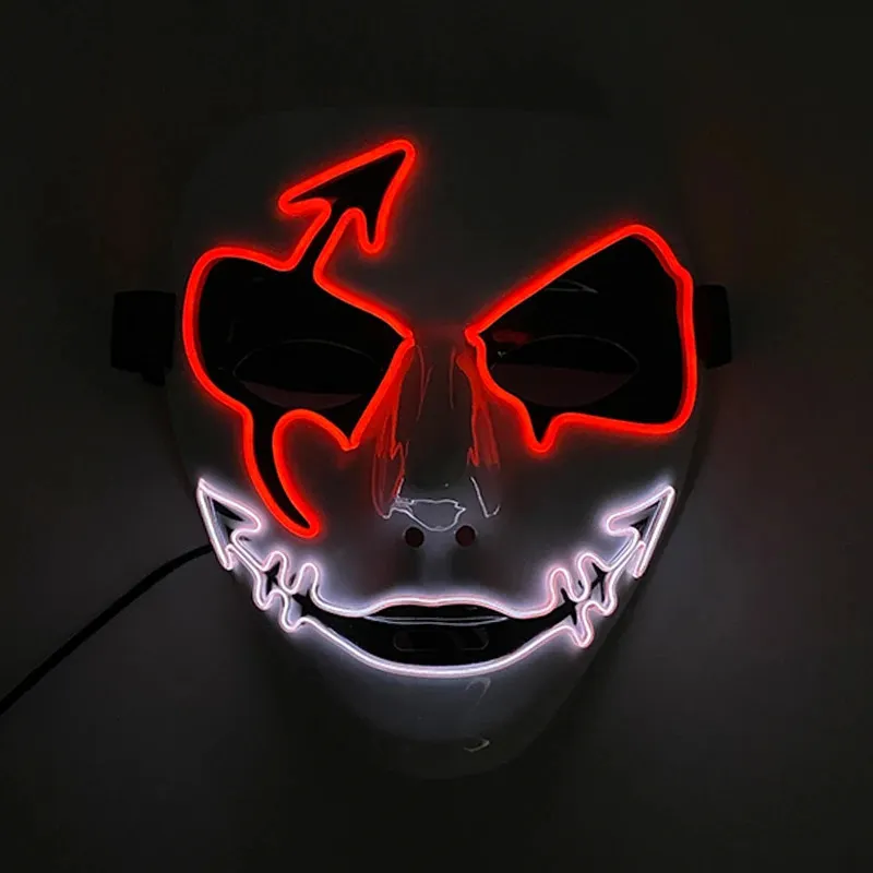 Masque Halloween LED Effrayant - 3 Modes Lumineux (fixe, Clignotant) - Avec Bandeau Réglable Et Coussin Confort - Pour Fête, Cosplay