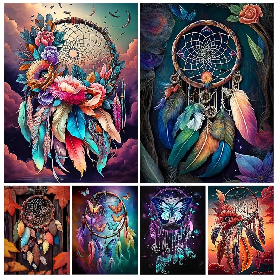 Stitch 2023 New Diamond Embroidery Dream Catcher Fantasy Landscape 5D Diamond Painting Feather Flower Mosaic Cross Stitch Home Decor