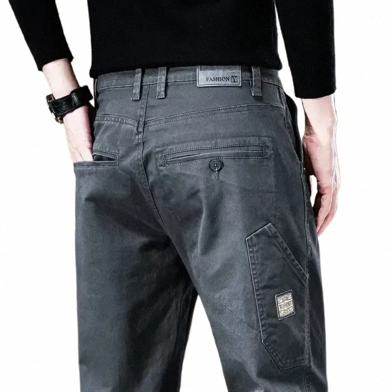 Autumn Clothing 2023 Nowe męskie spodnie cargo 97%Cott Cott Color Work Work Casual Pant Wide Korean Jogger Spodery Mężczyzna 913W#