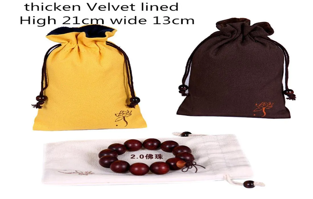 Grand sac en lin de coton velours épais Long voyage collier de perles Bracelet bijoux sac de rangement cordon sacs en tissu portables 13x21c2624583