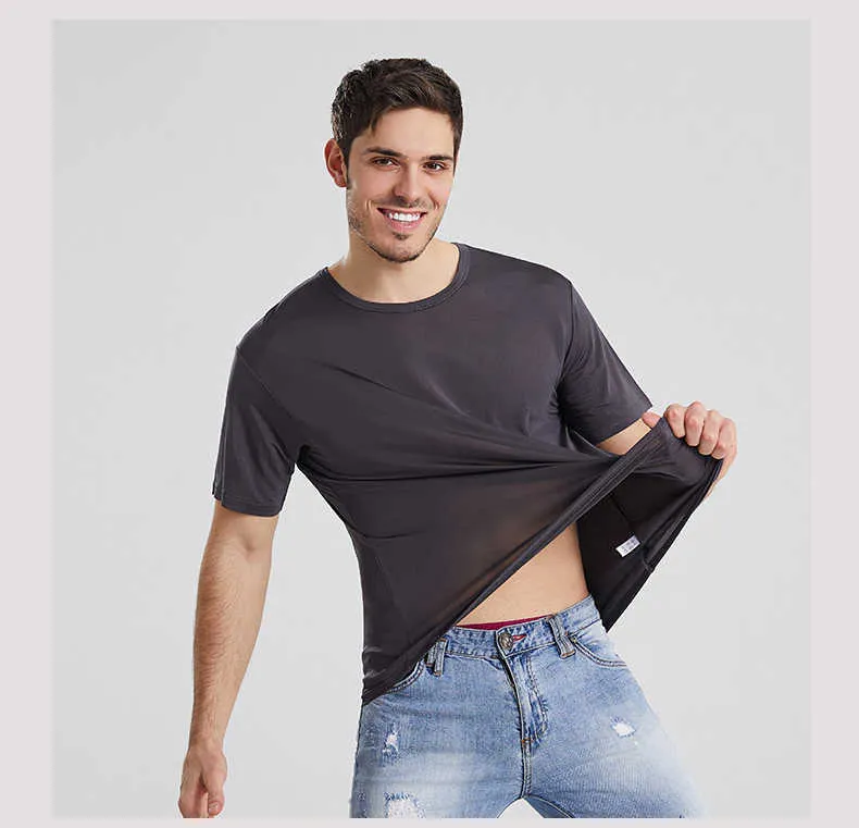 Pull ample à manches courtes pour hommes, vêtement d'extérieur décontracté, Design Simple, couleur unie, t-shirt en soie, 2021