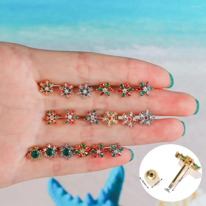 Pendientes de tuerca Ins, pendiente creativo de copo de nieve, circonita de Color chapado en oro Vintage para mujeres y niñas, joyería Piercing de Navidad a la moda