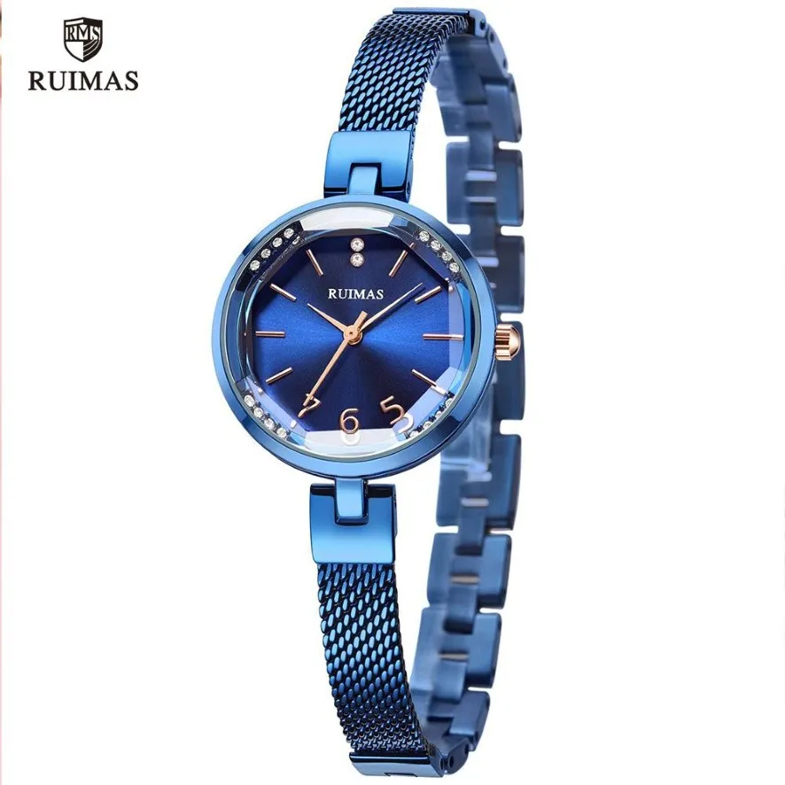 Ruimas Women's Simple Analog Blue Watches Luksusowa najlepsza marka kwarcowa zegarek kobietom Woda odporna na rękę Relogio Girl 303e