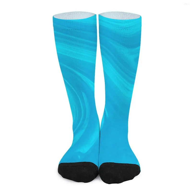 Femmes chaussettes bleu marbre imprimé abstrait loisirs bas filles moyen doux course sport printemps graphique anti-dérapant