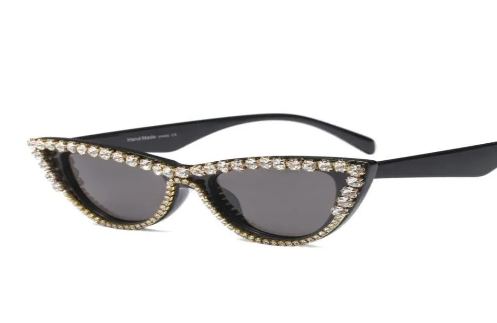 2019 New Cat Eye Diamond Designer Black Color Lens Sunglasses Sunglasses feminino óculos de sol Tons femininos UV4008035523
