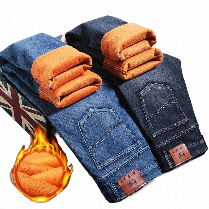 Mingyu Merk Kleding Winter mannen Warme Fleece Jeans Mannen Busin Dikker Denim Broek Stretch Slim Fit Broek Plus Size 28-40 w2DN #