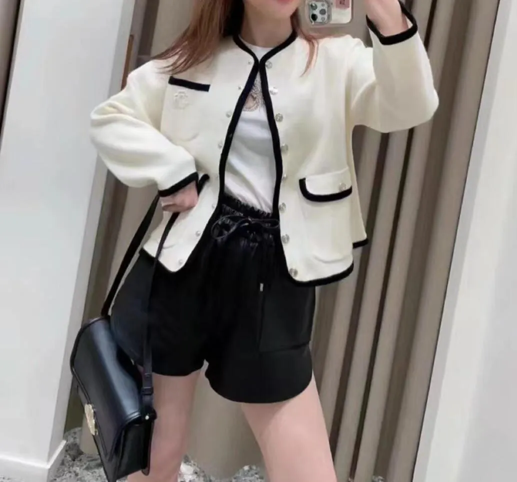 Spring 2024 new m-aje contrasting color edging metal buckle knitted single breasted jacket top for women